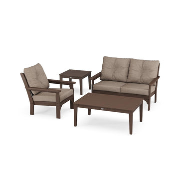 POLYWOOD Vineyard 4-Piece Deep Seating Set - Mahogany / Spiced Burlap
